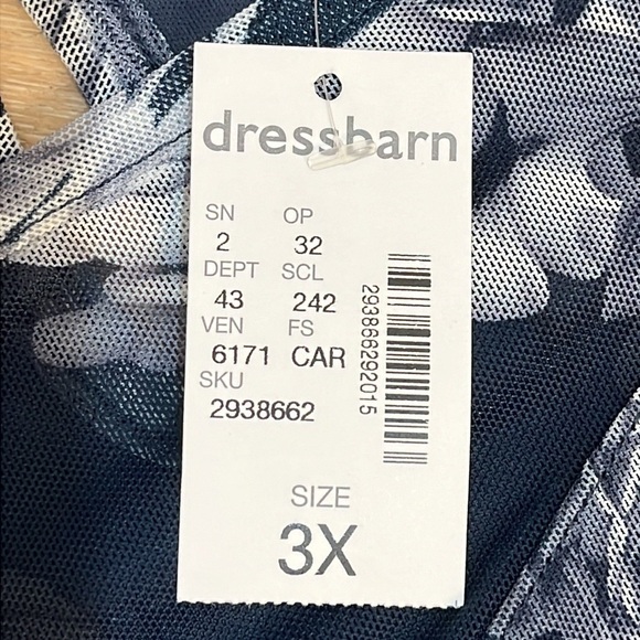 Dress Barn Women Size 3X Floral Micro Mesh Blue White Lined Cap Sleeve NWT - Picture 7 of 16